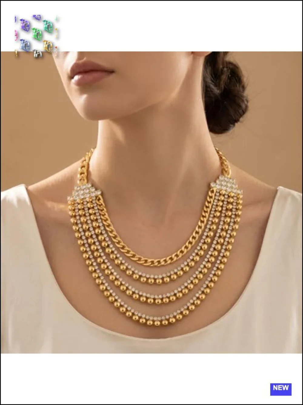 5-Strand Gold-Tone Crystal Y-Drop Waterfall Necklace for Women